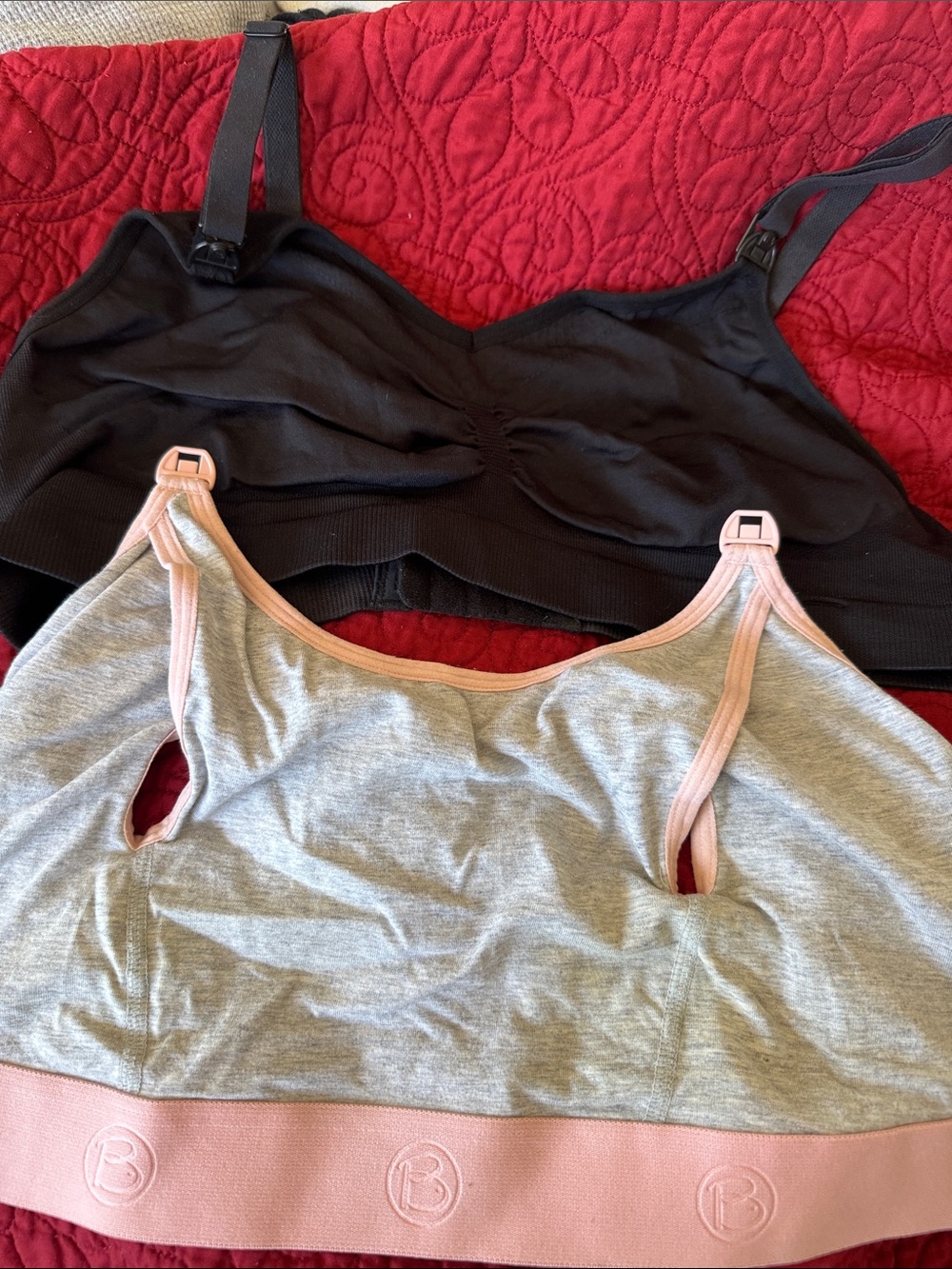 Bravado Black and Heather Gray Nursing Sleep Bras with Pink Trim